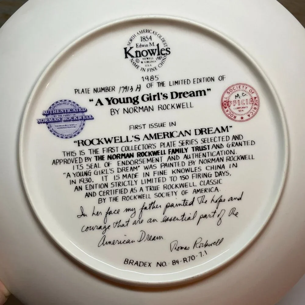 Norman Rockwell A Young Girls Dream Collectors Plate in Knowles Fine China